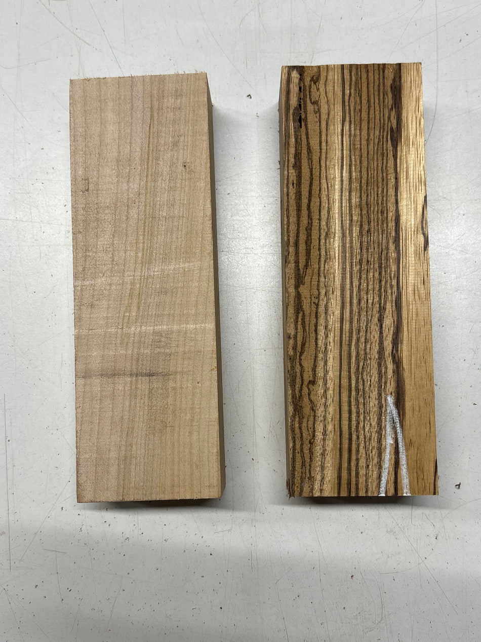 2 Pack, 2 Species Hard Maple + Zebrawood Lumber Board Blanks 9"x3"x2"#7831 Exotic Wood Zone New 