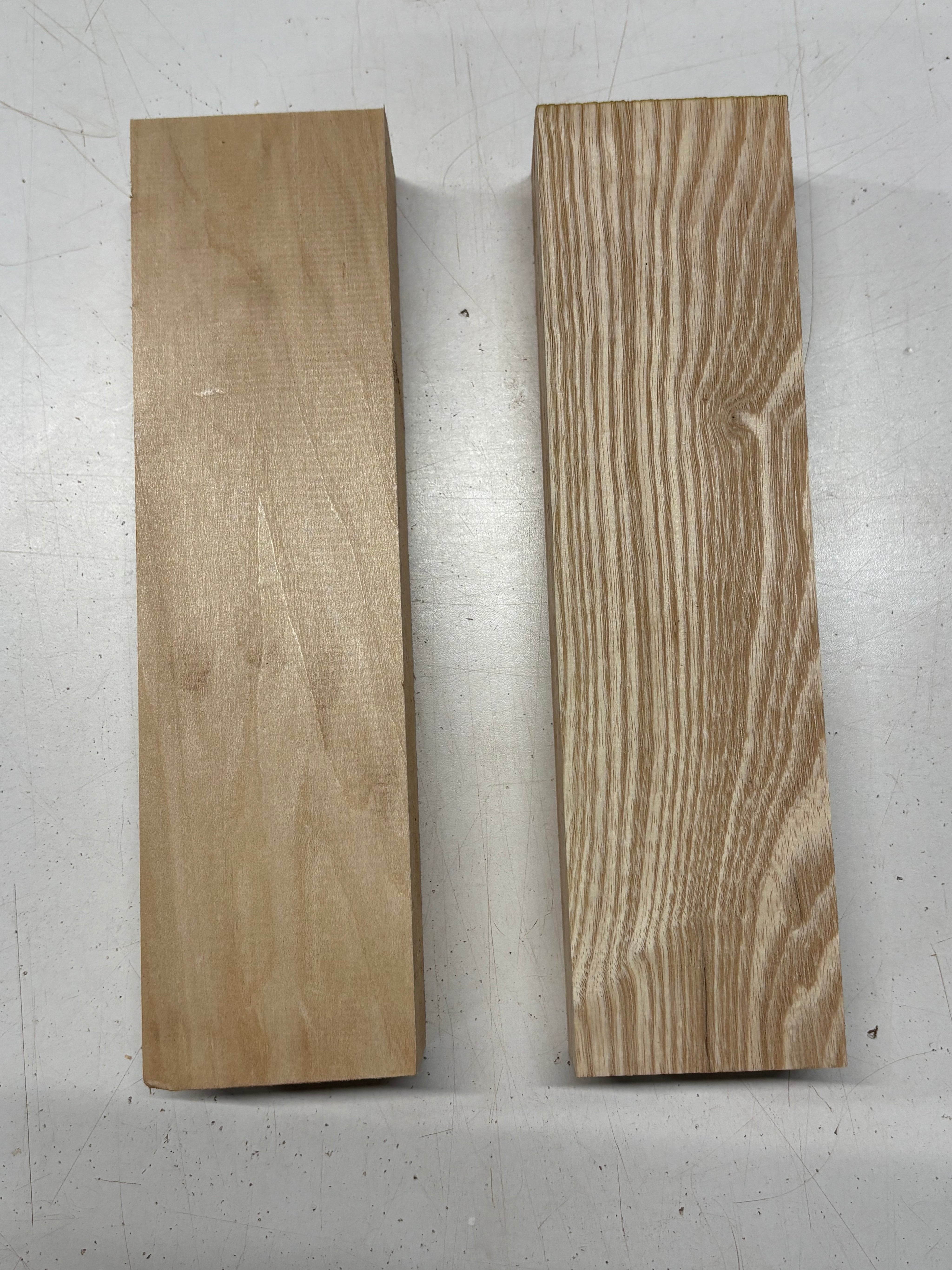 2 Pack, 2 Species Basswood + White Ash Lumber Board Blanks 11"x3"x1-7/8"#7835 - Exotic Wood Zone