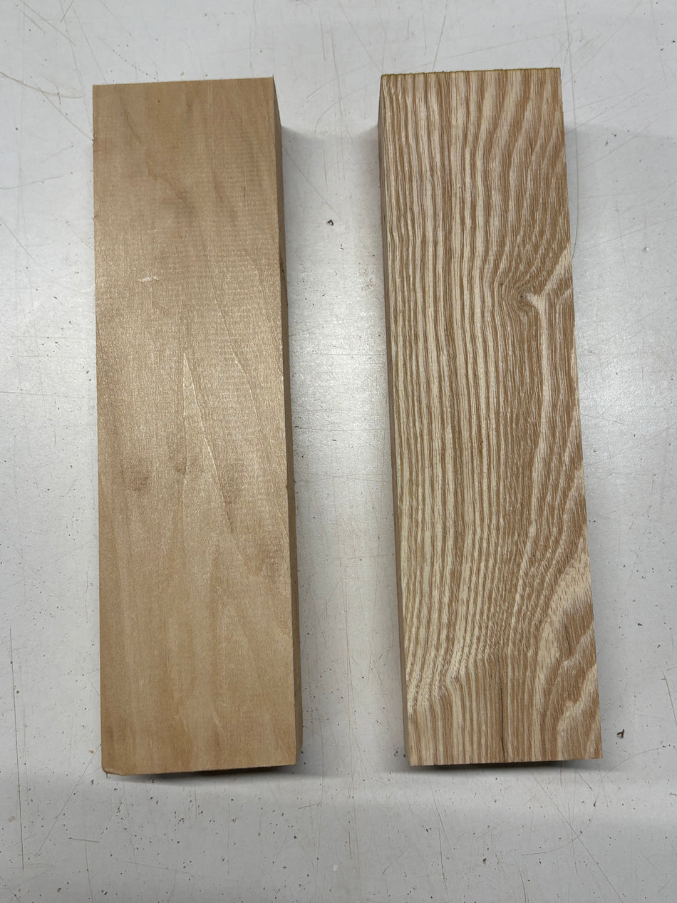 2 Pack, 2 Species Basswood + White Ash Lumber Board Blanks 11"x3"x1-7/8"#7835 - Exotic Wood Zone