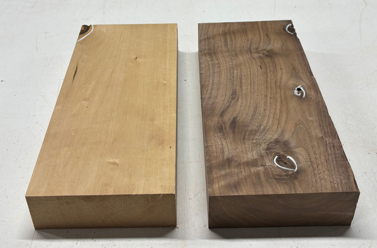 2 Pack, 2 Species Walnut + Basswood Lumber Board Blanks  12-1/2"x5-1/4"x1-7/8"#7841 - Exotic Wood Zone