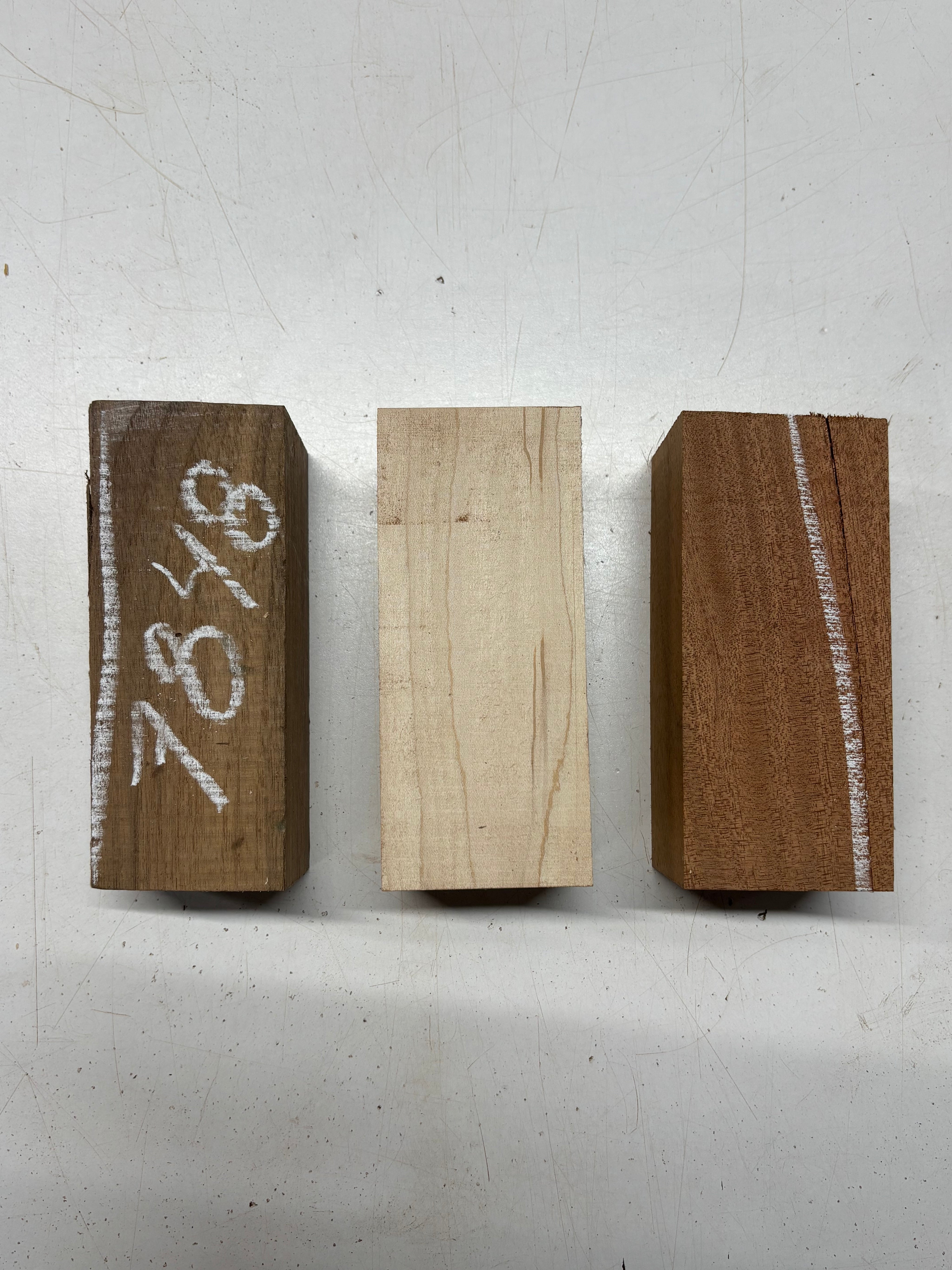 3 Pack, 3 Species African Mahogany + Hard Maple + Walnut Turning Wood Blanks  6"x2-1/2"x2-1/2"#7848 - Exotic Wood Zone