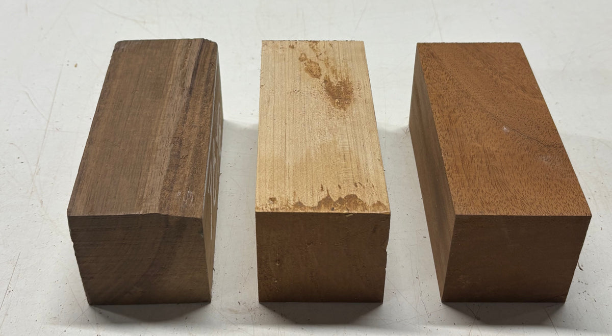 3 Pack, 3 Species African Mahogany + Hard Maple + Walnut Turning Wood Blanks  6"x2-1/2"x2-1/2"#7848 - Exotic Wood Zone