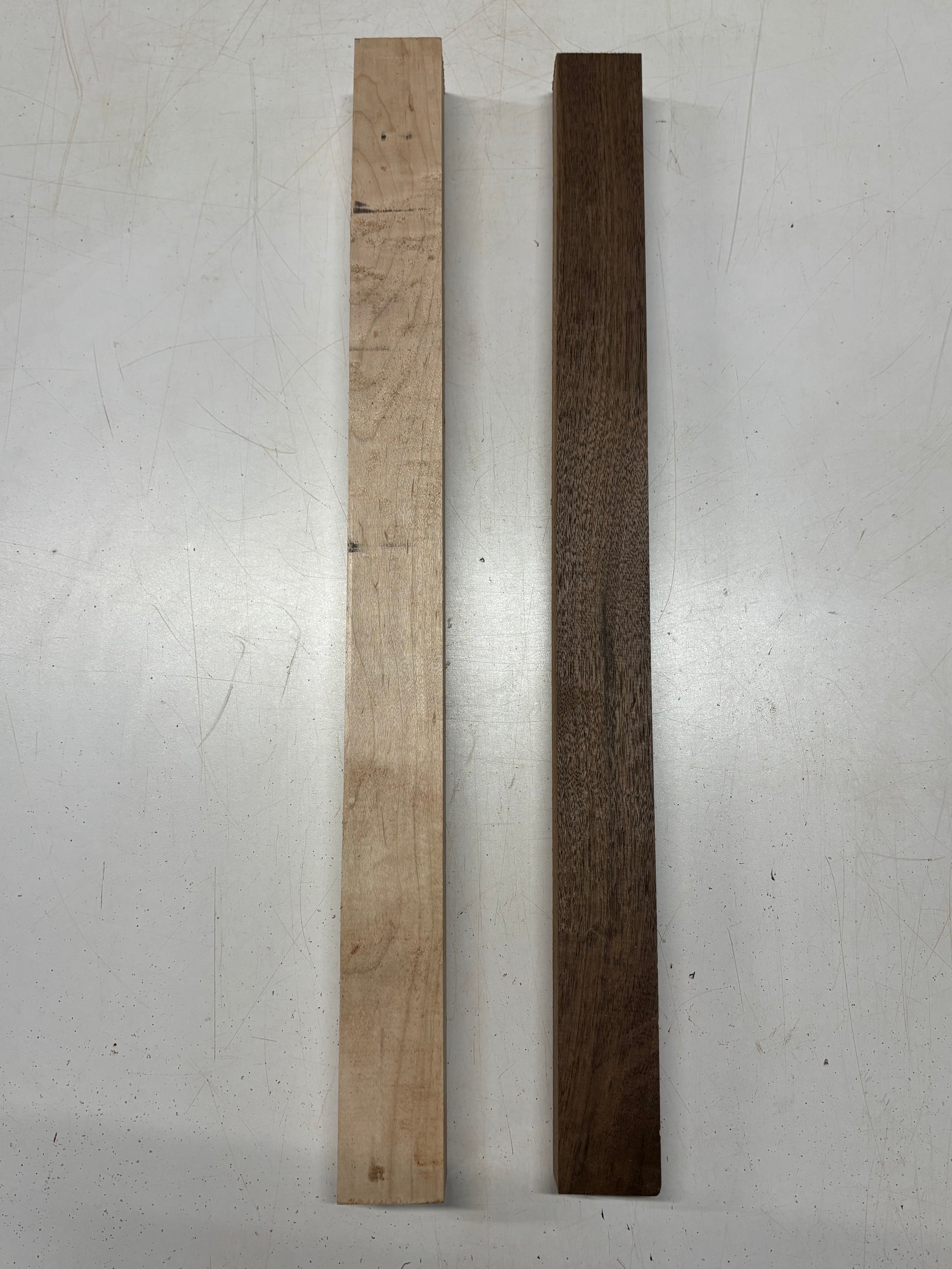 2 Pack, 2 Species Hard Maple + Walnut Thin Stock Lumber  Maple ; 25"x2"x1-7/8" ,  Walnut : 25"x2"x1-1/2" #7853 - Exotic Wood Zone