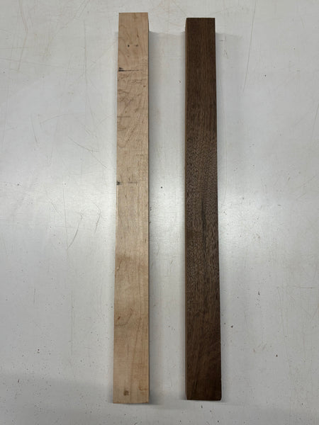 2 Pack, 2 Species Hard Maple + Walnut Thin Stock Lumber  Maple ; 25"x2"x1-7/8" ,  Walnut : 25"x2"x1-1/2" #7853 - Exotic Wood Zone