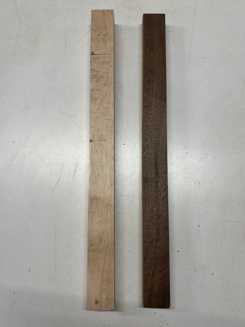 2 Pack, 2 Species Hard Maple + Walnut Thin Stock Lumber  Maple ; 25"x2"x1-7/8" ,  Walnut : 25"x2"x1-1/2" #7853 - Exotic Wood Zone