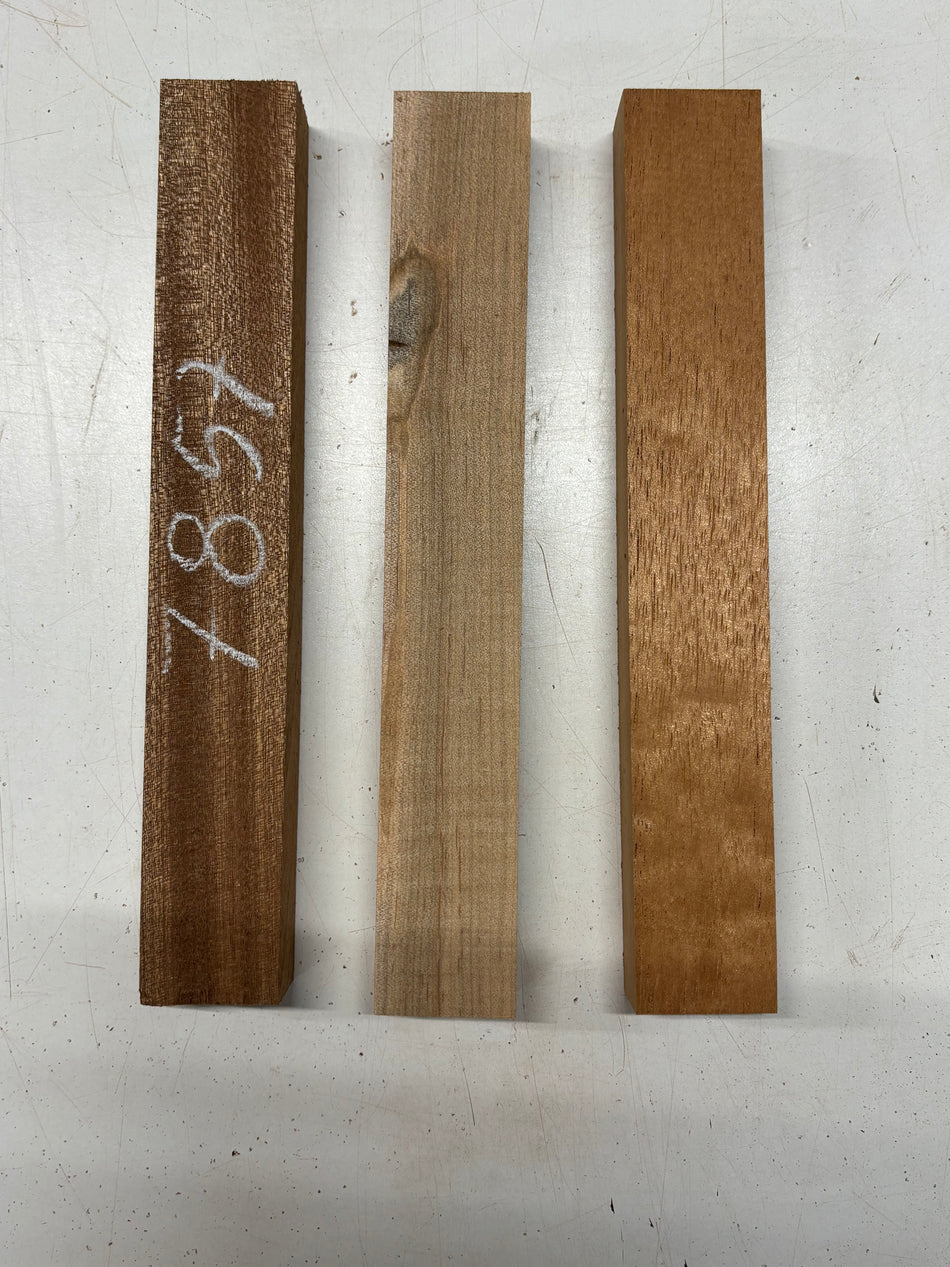 3 Pack, 3 Species Sapele + Ambrosia Maple + Spanish Cedar Thin Stock Lumber 12"x1-3/4"x1-1/4" #7857 - Exotic Wood Zone