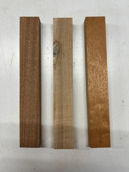 3 Pack, 3 Species Sapele + Ambrosia Maple + Spanish Cedar Thin Stock Lumber 12"x1-3/4"x1-1/4" #7857 - Exotic Wood Zone