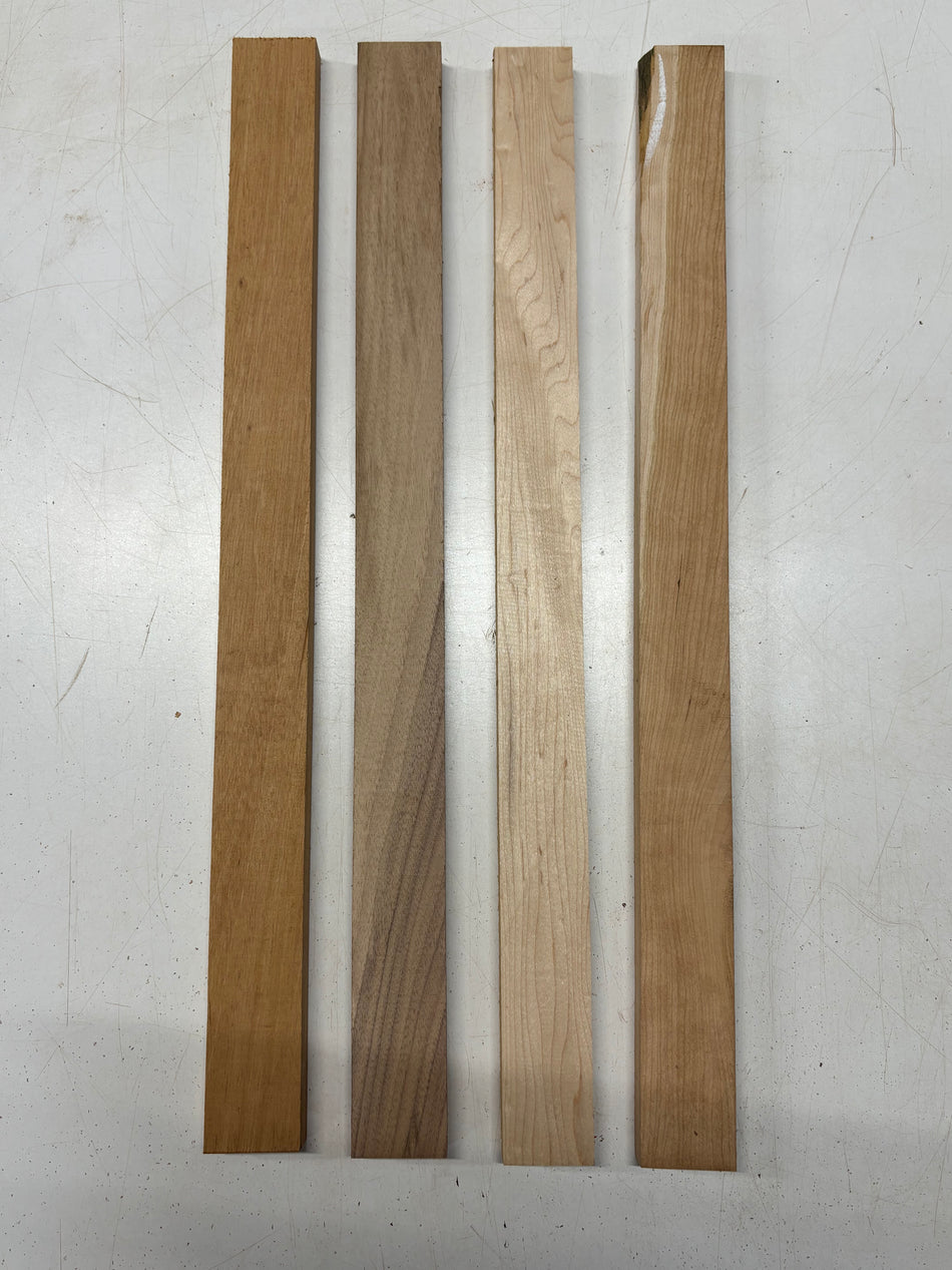 4 Pack, 4 Species Mahogany + Walnut + Hard Maple + Cherry Thin Stock Lumber  24"x1-7/8"x3/4" #7867 - Exotic Wood Zone
