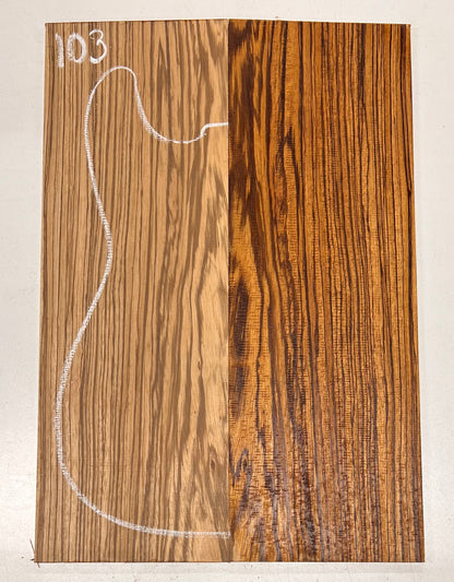 Zebrawood Bookmatched Guitar Drop Tops 21&quot; x 7-1/4&quot; x 1/4&quot; 