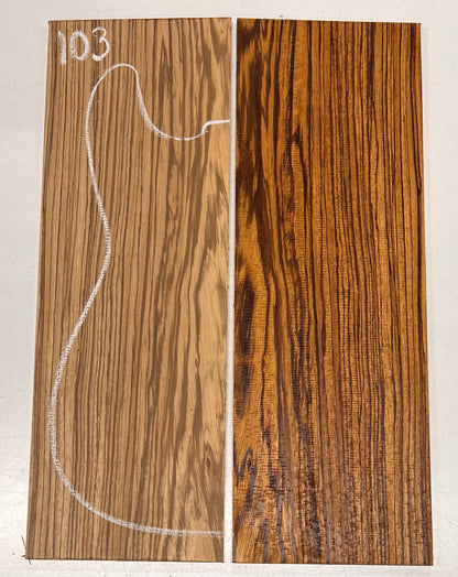 Zebrawood Bookmatched Guitar Drop Tops 21&quot; x 7-1/4&quot; x 1/4&quot; 