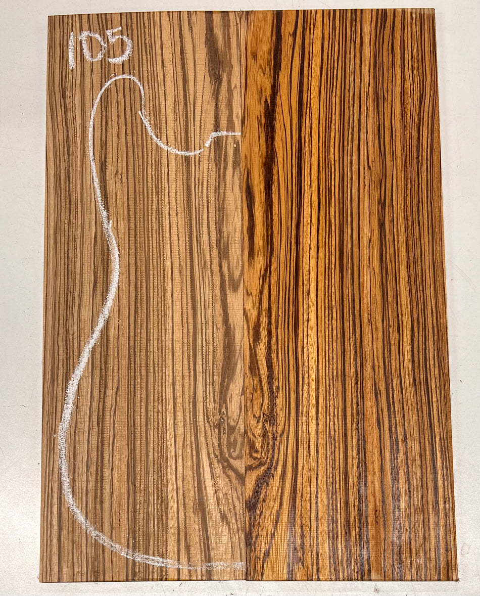 Zebrawood Bookmatched Guitar Drop Tops 21" x 7-1/4" x 1/4" #105 - Exotic Wood Zone - Buy online Across USA 