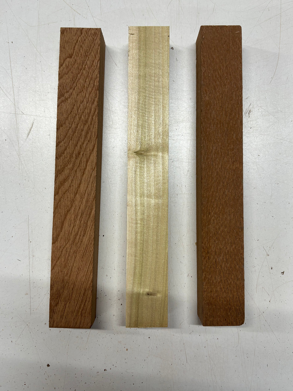 3 Pack, 3 Species Sapele + Poplar + Leopardwood Turning Wood Blanks 11"x1-1/2"x1-1/2" #7885 - Exotic Wood Zone