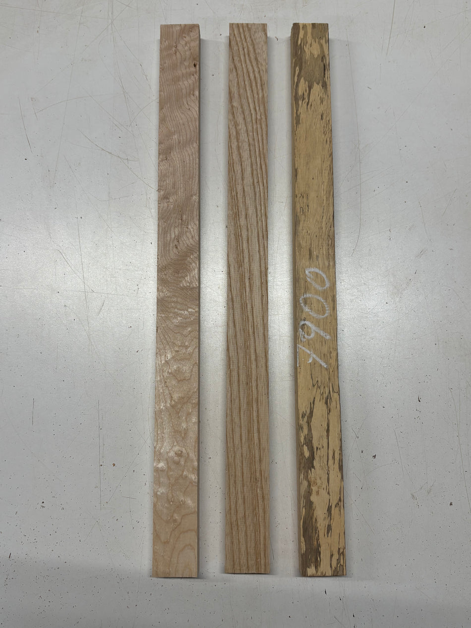 3 Pack, 3 Species Swamp Ash + Tamarind + Birdseye Maple Thin Stock Lumber 21"x1-1/2"x3/4" #7900 - Exotic Wood Zone