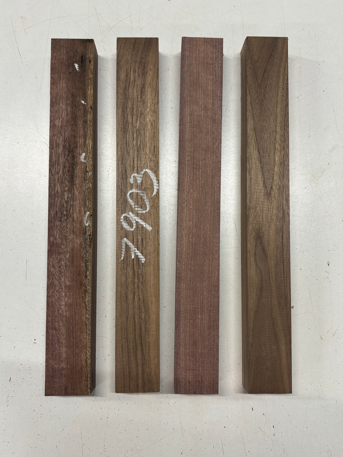 4 Pack, 2 Species, Black Walnut + Purpleheart Thin Stock Lumber 16" x 2" x 1-1/2" #7903 - Exotic Wood Zone