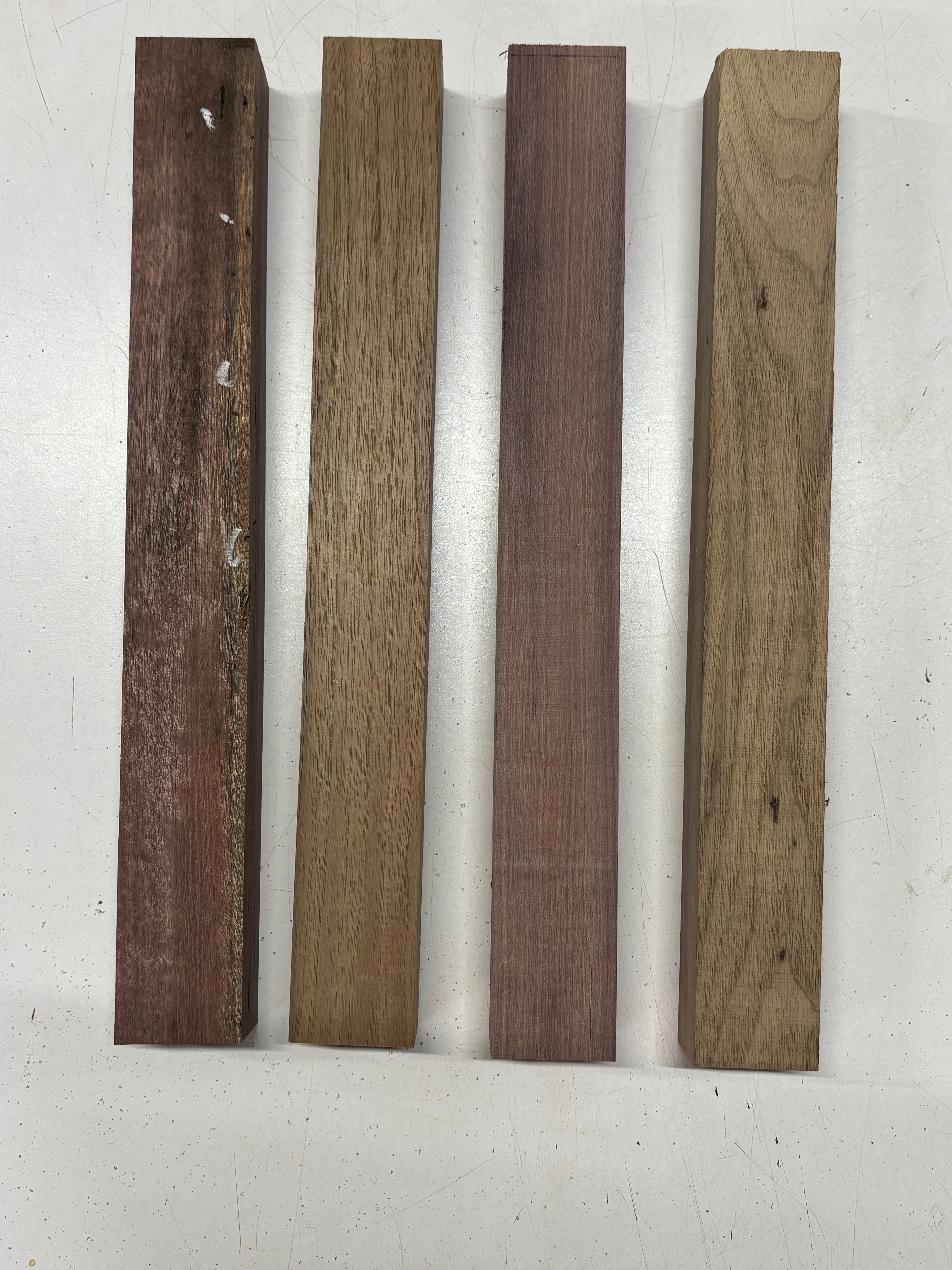 4 Pack, 2 Species, Black Walnut + Purpleheart Thin Stock Lumber 16" x 2" x 1-1/2" #7903 - Exotic Wood Zone