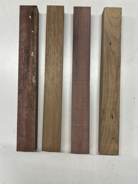 4 Pack, 2 Species, Black Walnut + Purpleheart Thin Stock Lumber 16" x 2" x 1-1/2" #7903 - Exotic Wood Zone
