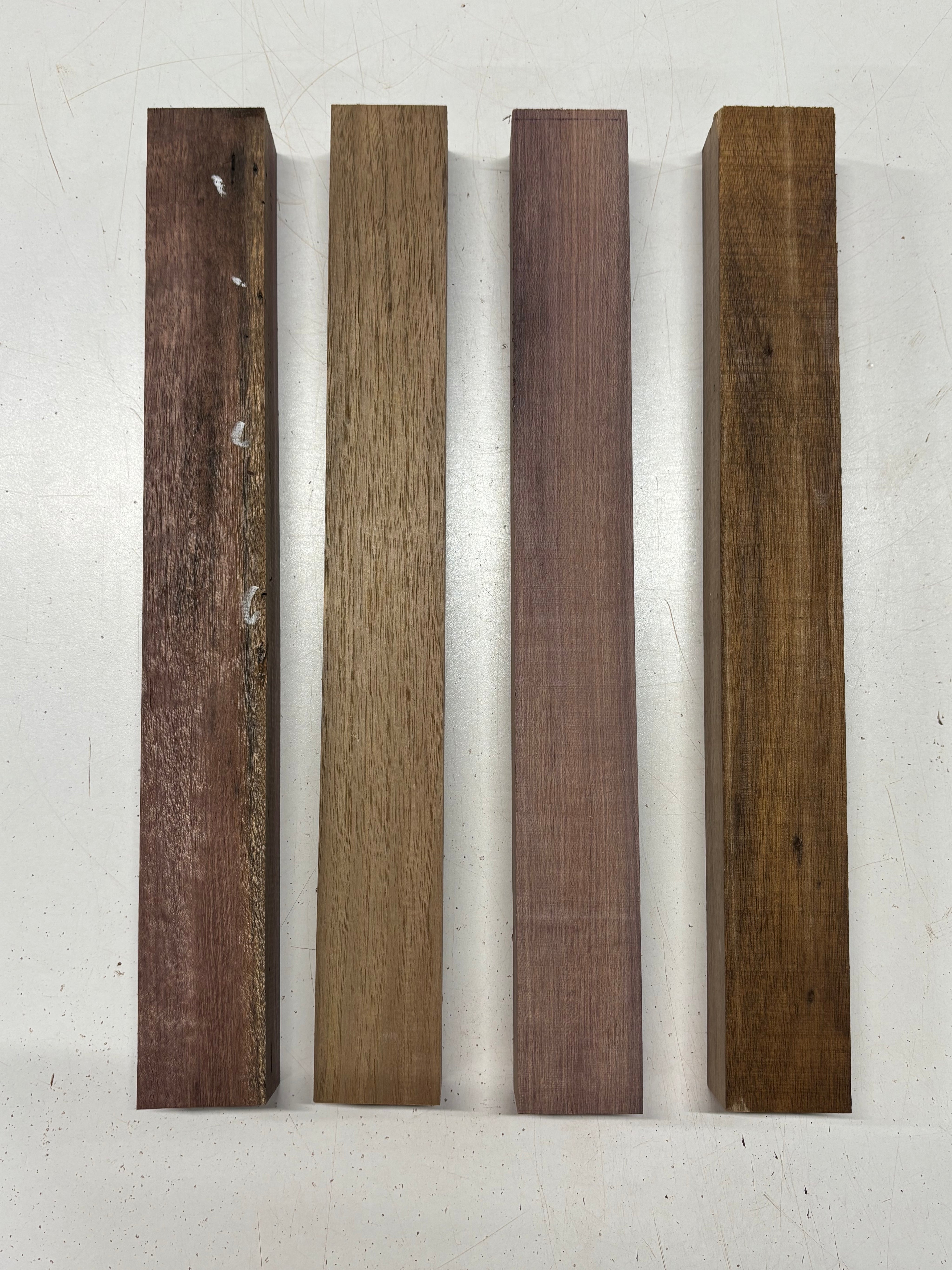 4 Pack, 2 Species, Black Walnut + Purpleheart Thin Stock Lumber 16" x 2" x 1-1/2" #7903 - Exotic Wood Zone