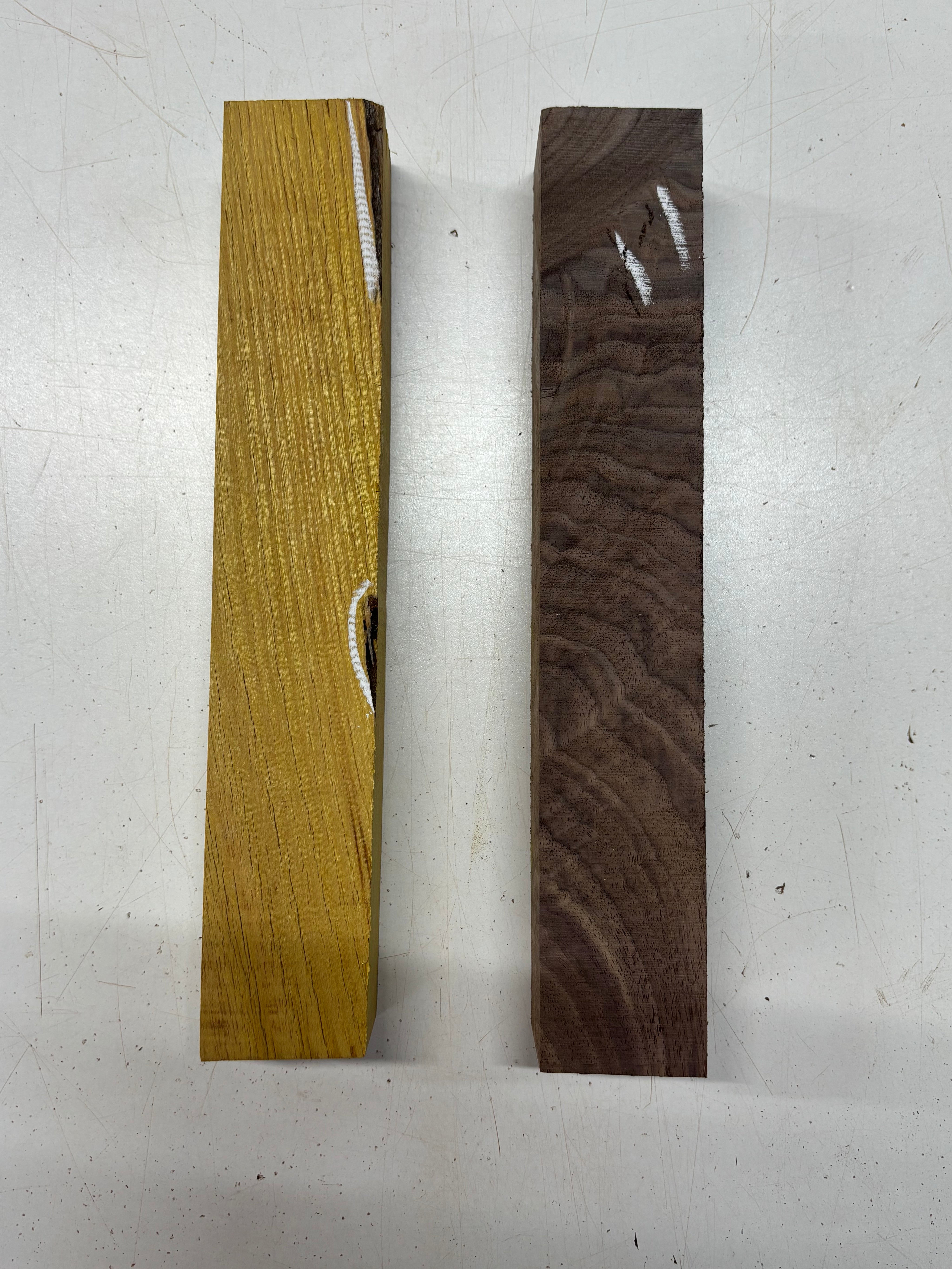 2 Pack, 2 Species, Osage Orange + Figured Black Walnut Turning Wood Blanks 12" x 2" x 1-7/8" #7911 - Exotic Wood Zone