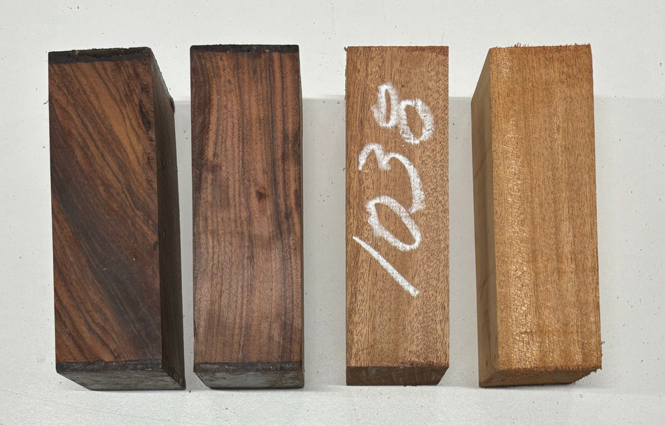 4 Pack, 2 Species, Indian Rosewood + African Mahogany Turning Wood Blanks 6" x 2" x 2" #1038