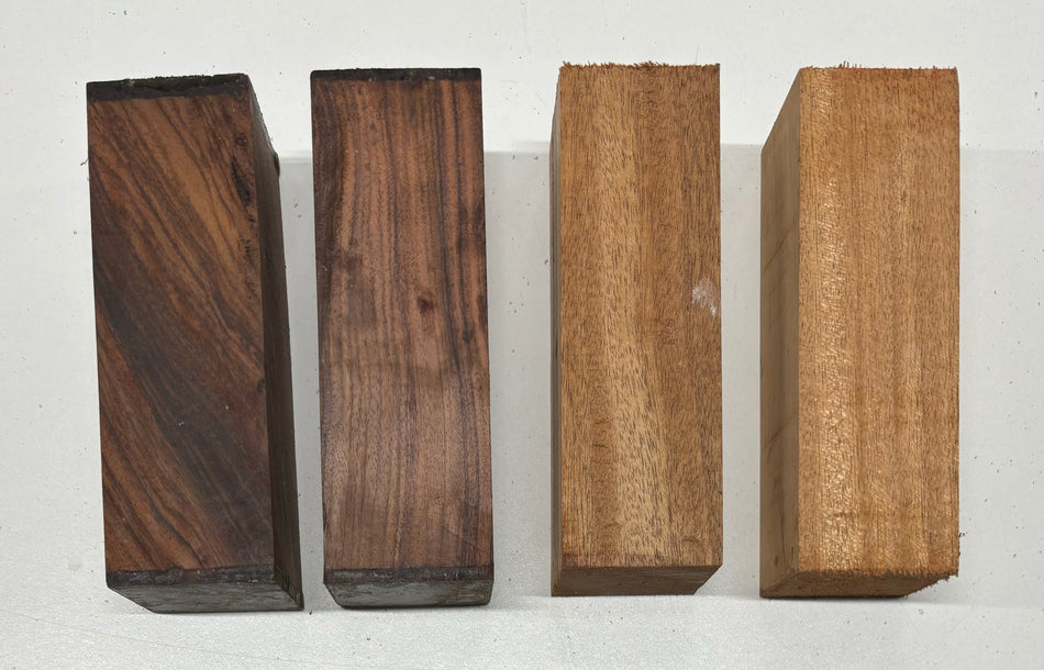 4 Pack, 2 Species, Indian Rosewood + African Mahogany Turning Wood Blanks 6" x 2" x 2" #1038