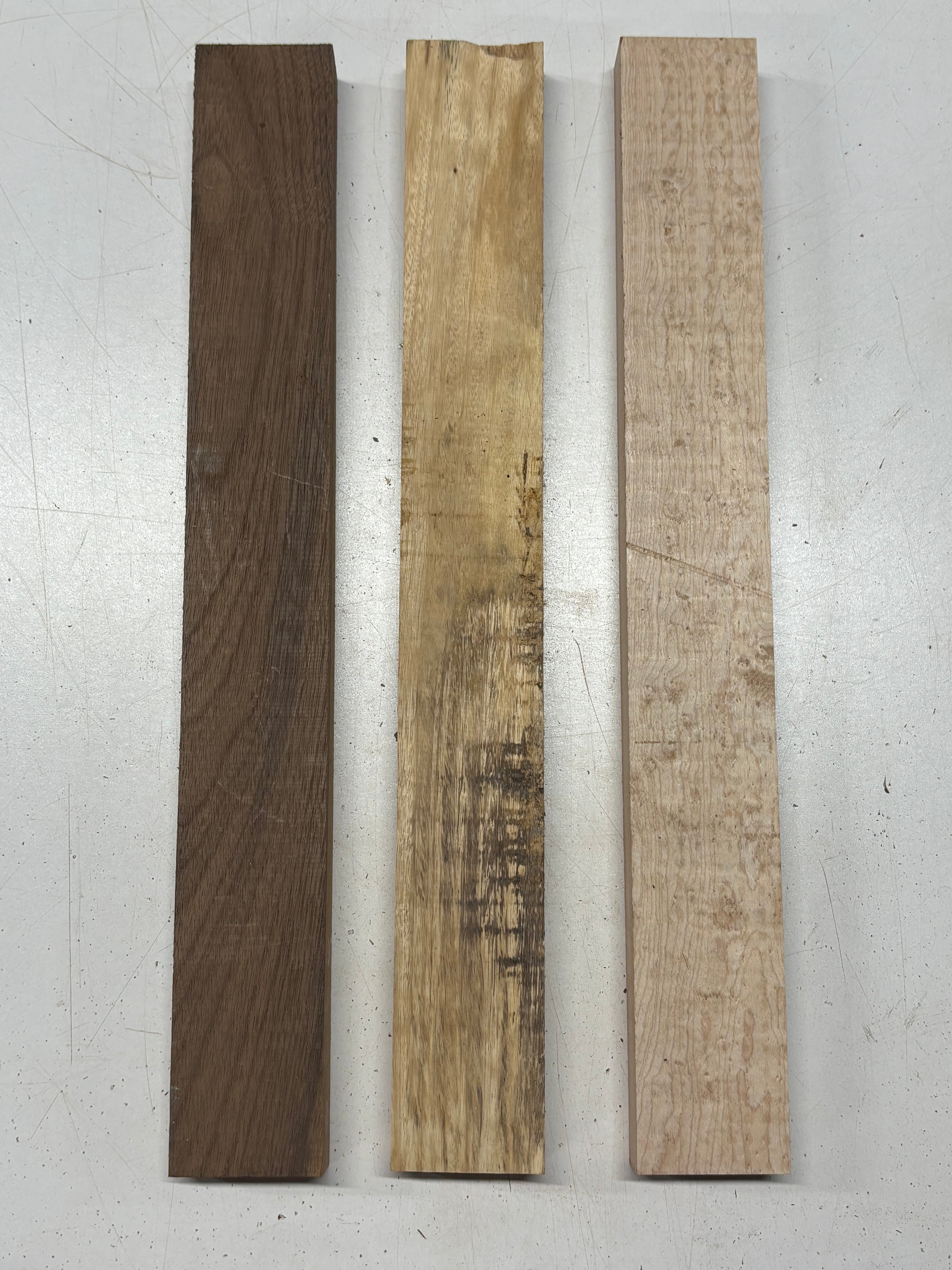 3 Pack 3 Species Walnut + Tamarind + Birdseye Maple Thin Stock Lumber 16-1/2" x 2" x 7/8" #7915 - Exotic Wood Zone