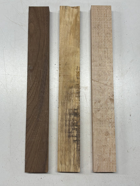 3 Pack 3 Species Walnut + Tamarind + Birdseye Maple Thin Stock Lumber 16-1/2" x 2" x 7/8" #7915 - Exotic Wood Zone