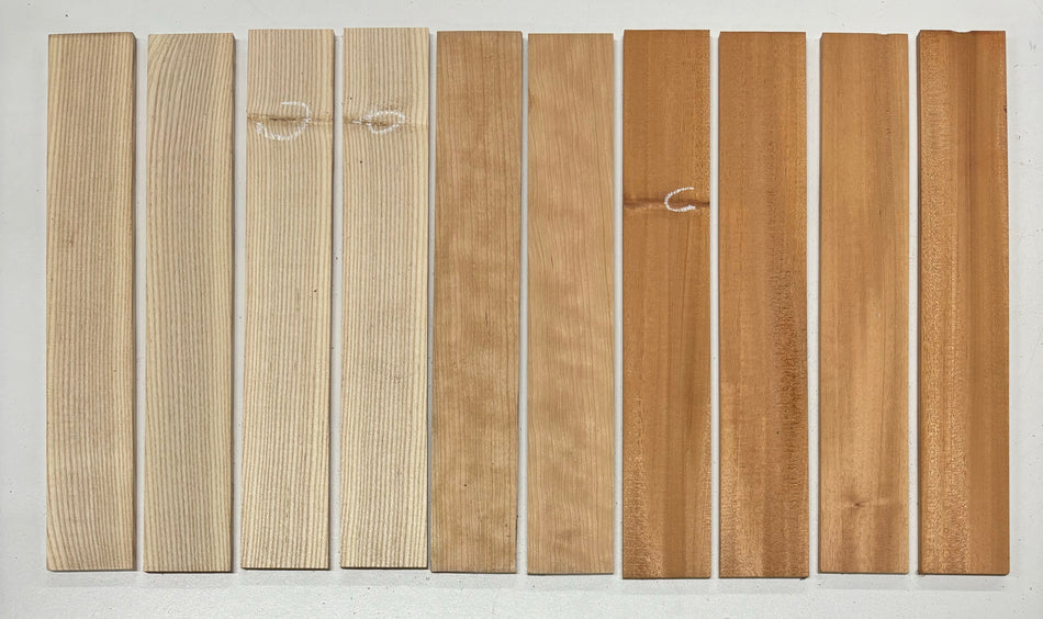 10 Pack, 3 Species Honduran Mahogany + Cherry + White Ash Thin Stock Lumber Board Blank 12" x 2" x 1/4" #1040