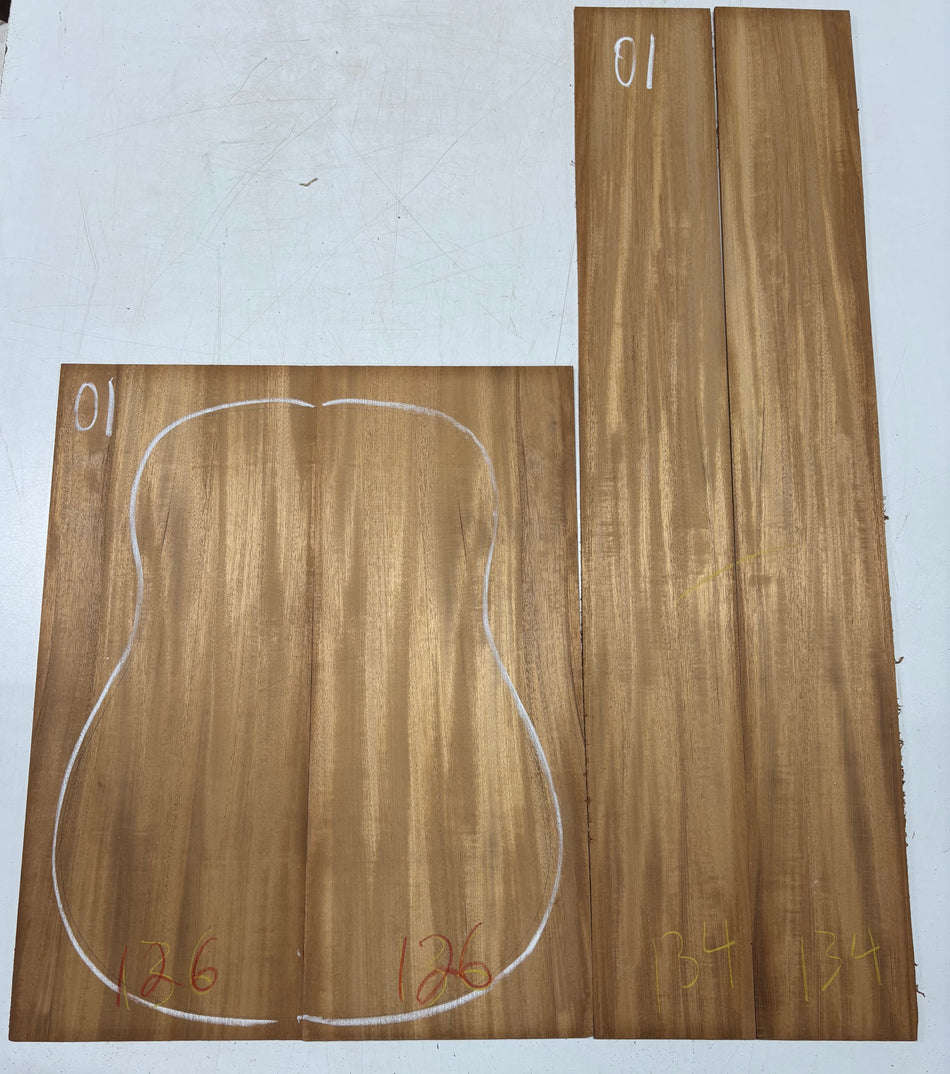 Rare Striped Flame Honduran Mahogany Dreadnought Guitar Back & Side Set #01