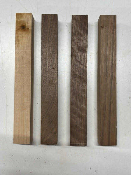 4 Pack, 2 Species Black Walnut + Red Alder Turning Wood Blanks 12" x 1-1/2" x 1-1/2" #7923 - Exotic Wood Zone