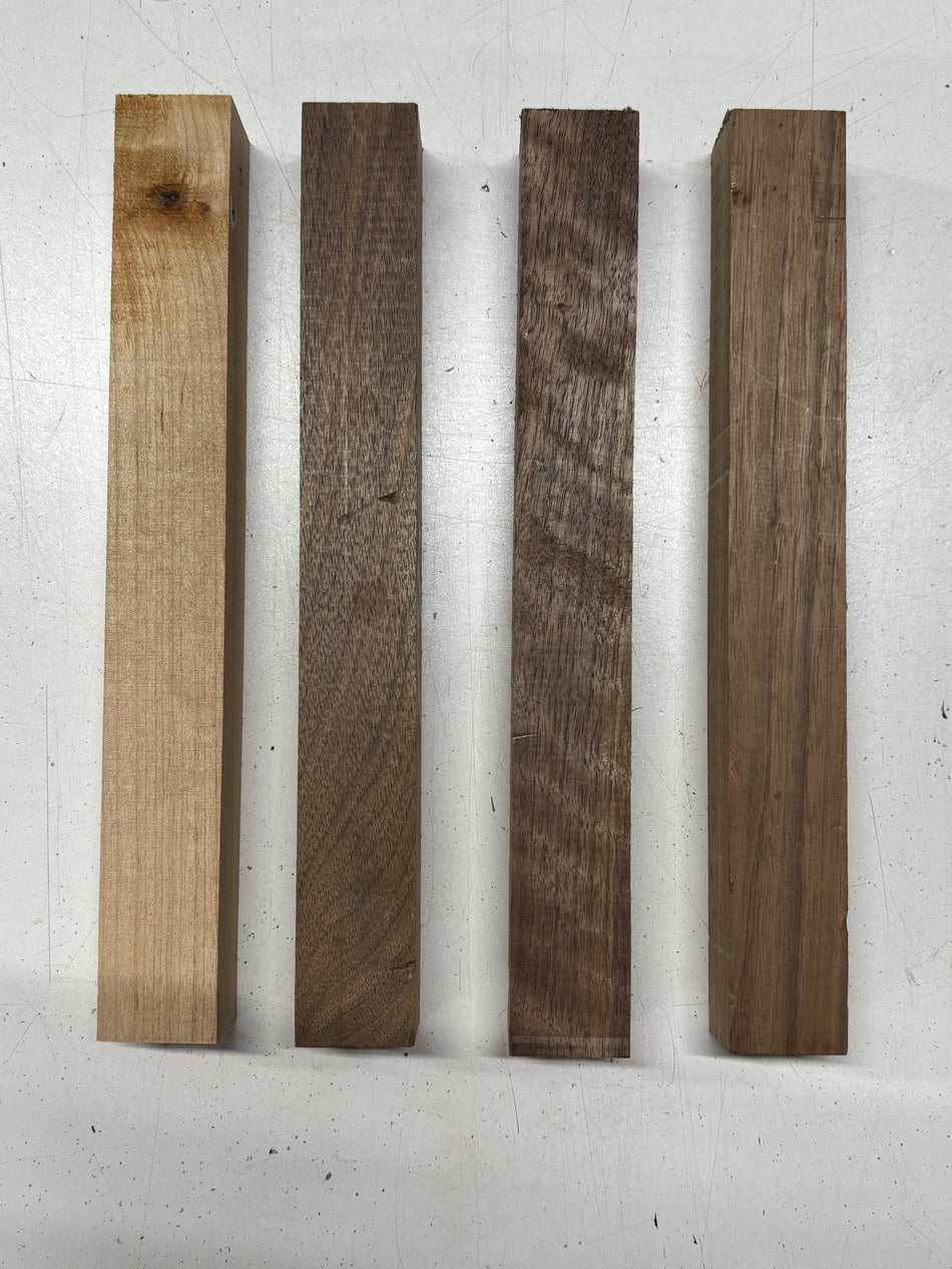 4 Pack, 2 Species Black Walnut + Red Alder Turning Wood Blanks 12" x 1-1/2" x 1-1/2" #7923 - Exotic Wood Zone