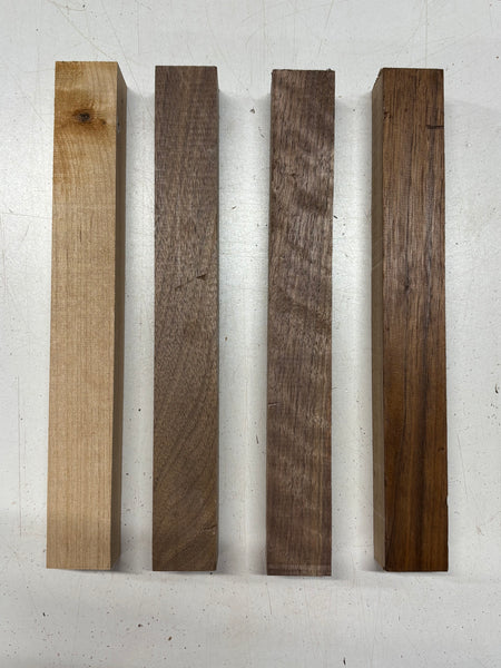 4 Pack, 2 Species Black Walnut + Red Alder Turning Wood Blanks 12" x 1-1/2" x 1-1/2" #7923 - Exotic Wood Zone