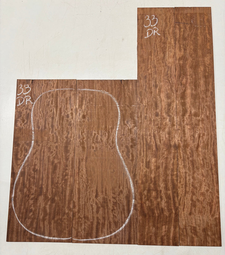 Waterfall Curly Flame Bubinga Dreadnought Guitar Back & Side Set #33