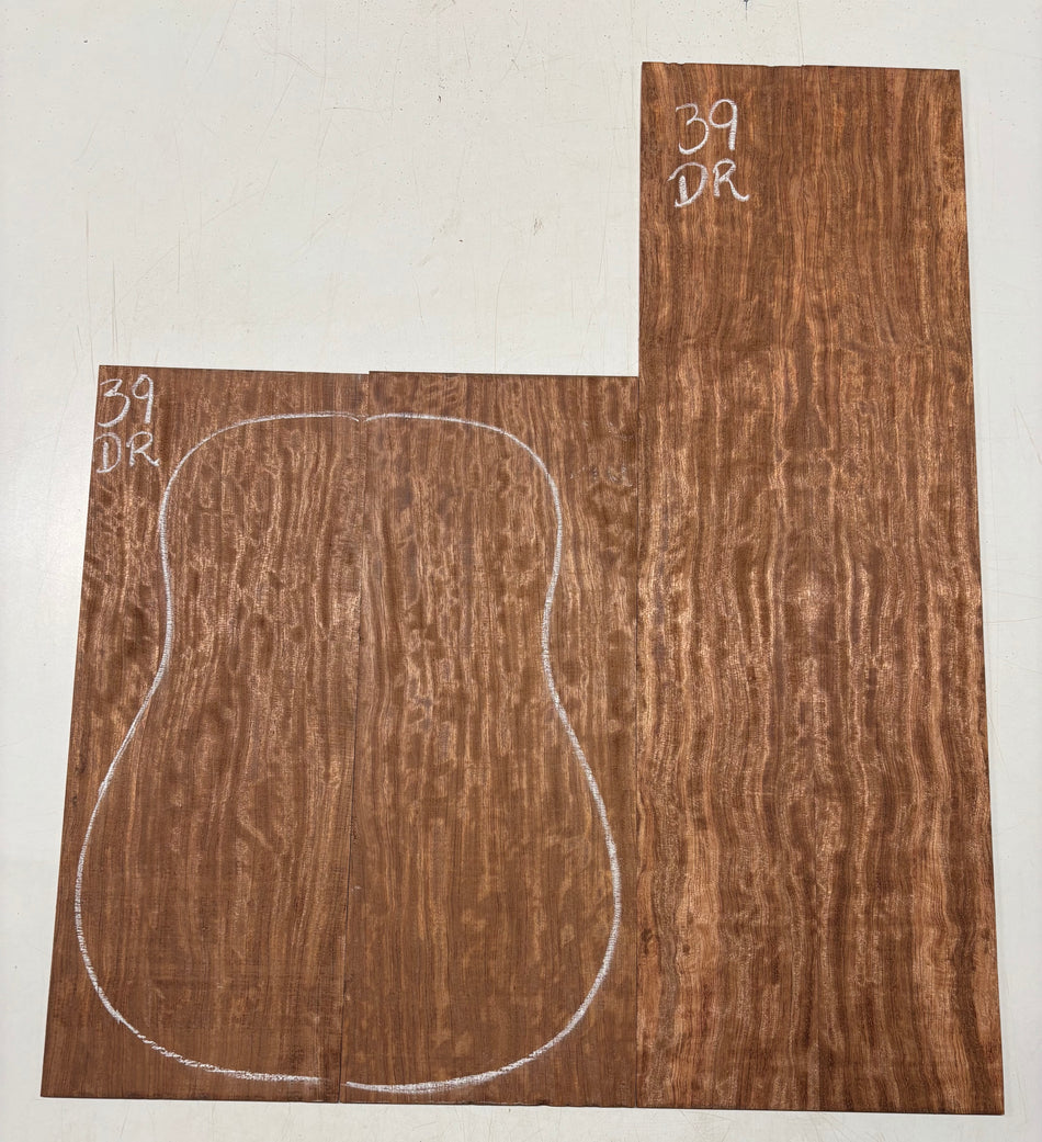 Waterfall Curly Flame Bubinga Dreadnought Guitar Back & Side Set #39