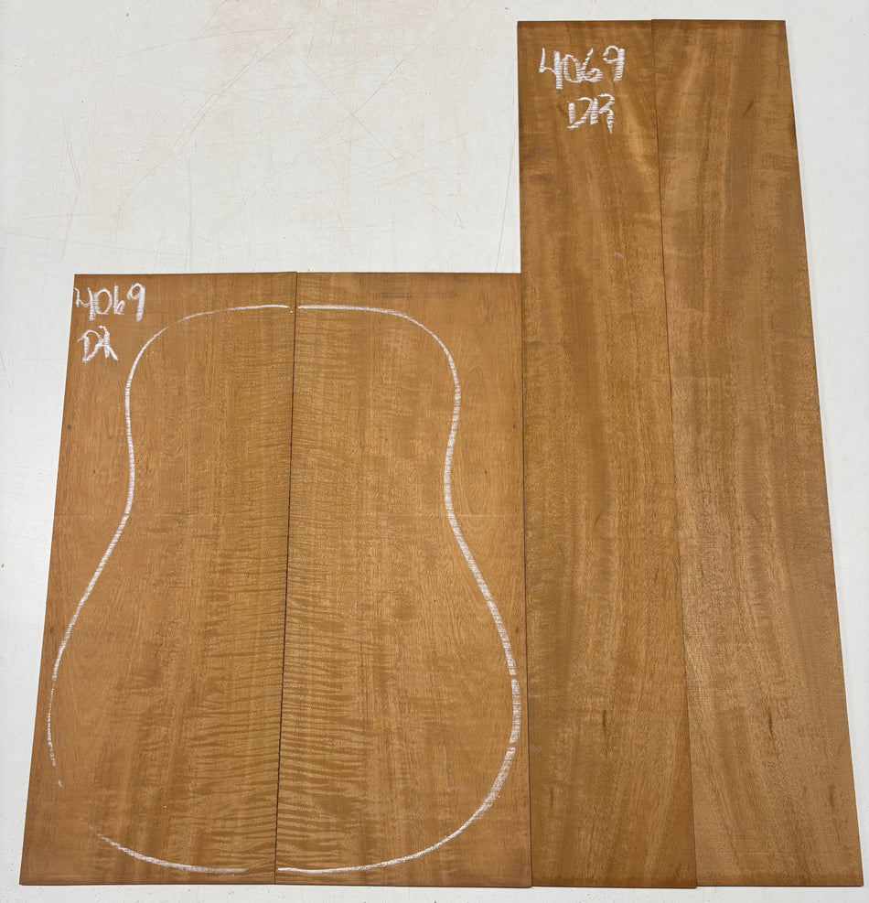 Flame Genuine Mahogany Dreadnought Guitar Back & Side Set #4069