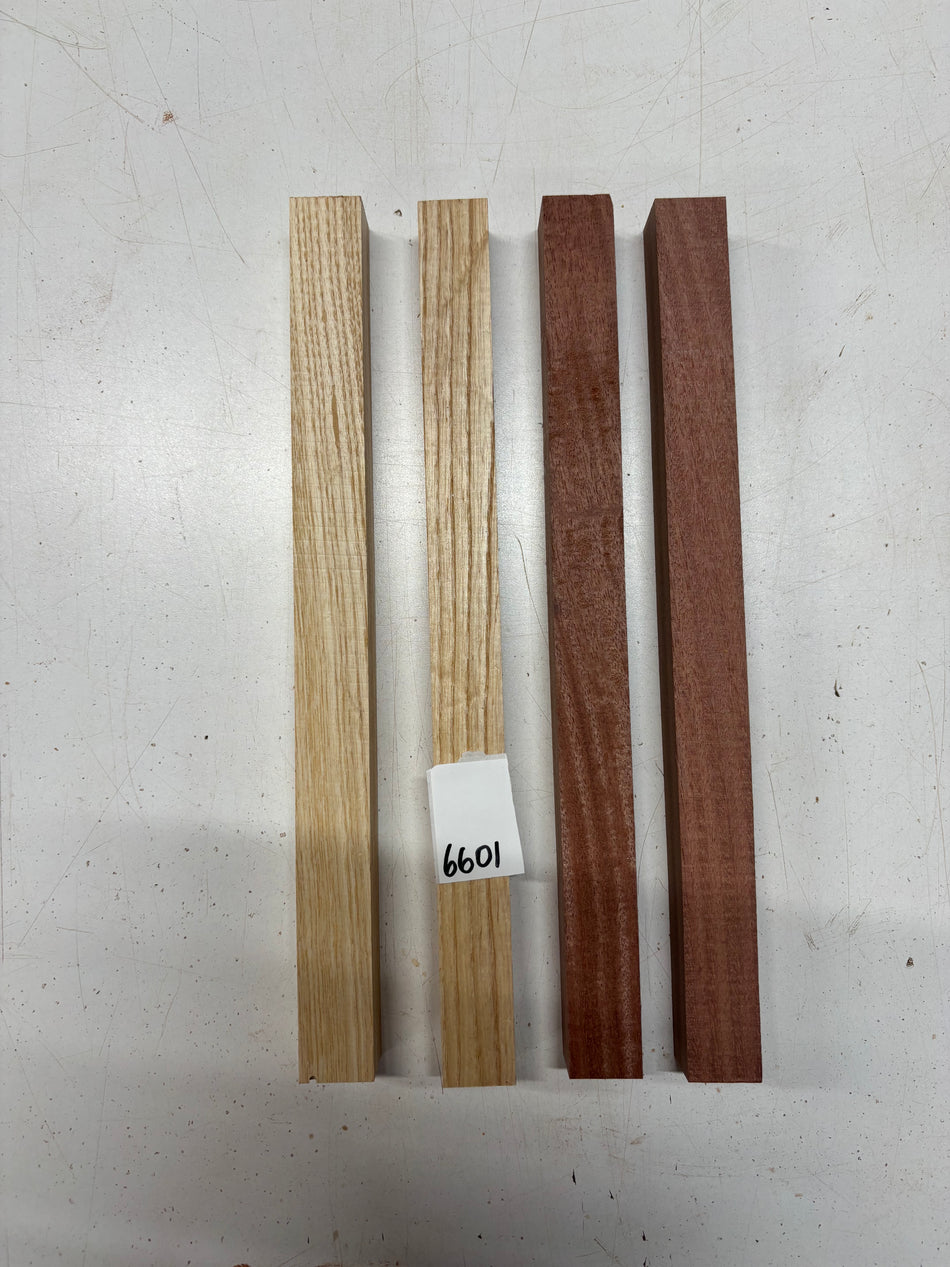 4 Pack, 2 Species White Ash + Santos Mahogany Turning Wood Blanks  12"x1"x1"#6601
