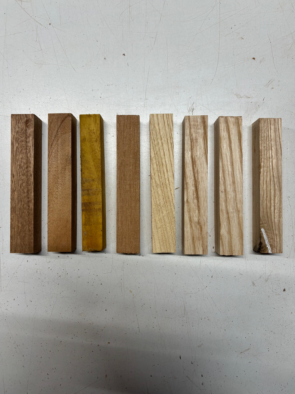8 Pack, 3 Species White Ash + Mahogany + Osage Orange Turning Wood Blanks  6"x1"x1" #6625