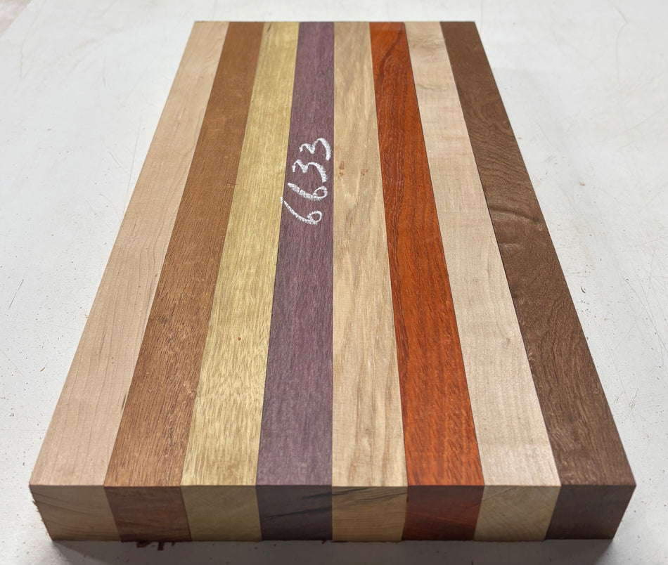 8 Pieces, Unglued 8 Species  White Limba + Purpleheart + Hard maple + Padauk + Sapele + Ambrosia Maple + White Ash + African Mahogany Turning Blank  18"x1-7/8"x1-1/4"#6633