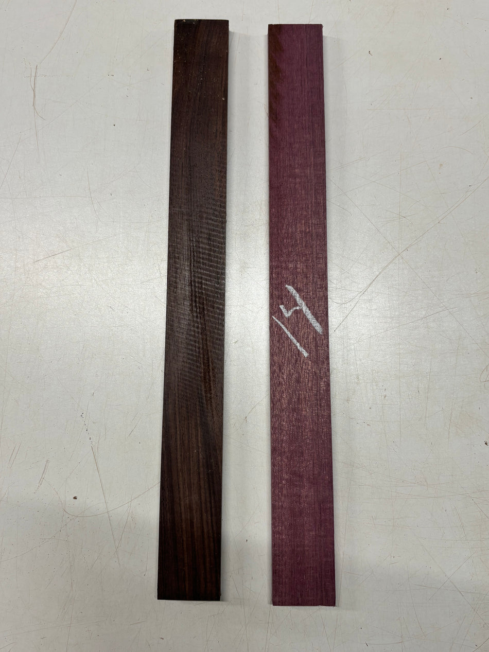 2 Pack, 2 Species, Purpleheart + Indian Rosewood Thin Stock Lumber 18" x 1 3/4" x 1/2" #14