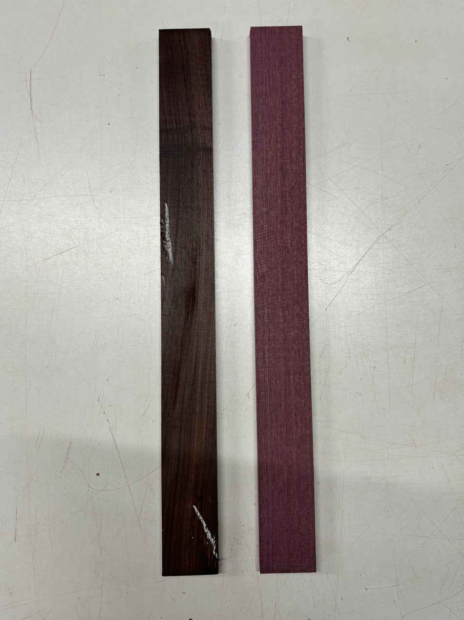 2 Pack, 2 Species, Purpleheart + Indian Rosewood Thin Stock Lumber 18" x 1 3/4" x 1/2" #14