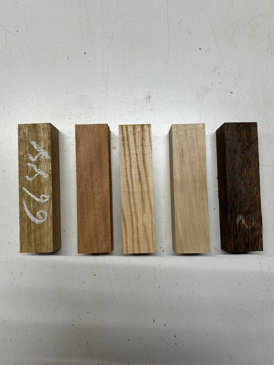 5 Pack, 5 Species Black Palm + White Limba + Mahogany + White Ash + Ambrosia Maple Turning Wood Blanks 6"x1-1/2"x1-1/2"#6644