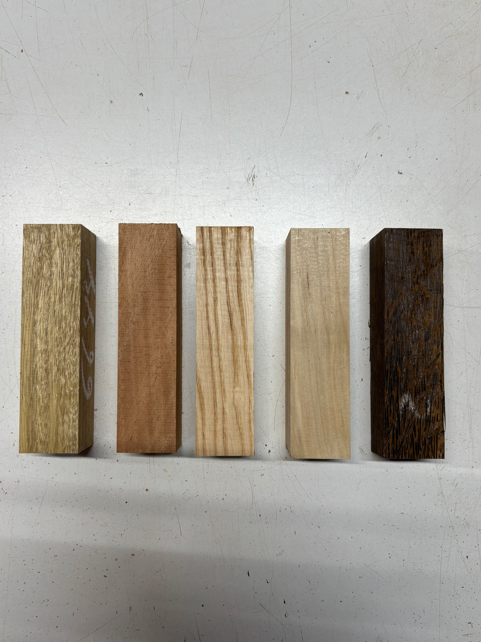 5 Pack, 5 Species Black Palm + White Limba + Mahogany + White Ash + Ambrosia Maple Turning Wood Blanks 6"x1-1/2"x1-1/2"#6644