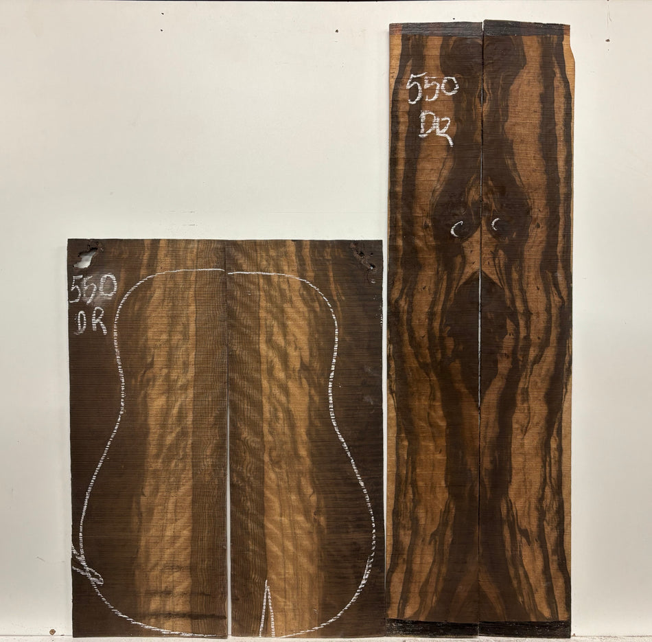 Macassar Ebony Dreadnought Defective Guitar Back & Side Set #550