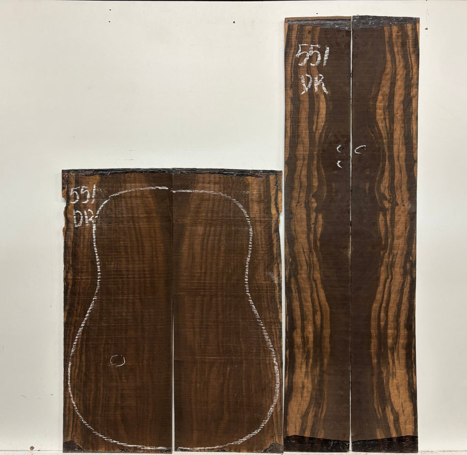 Macassar Ebony Dreadnought Defective Guitar Back & Side Set #551