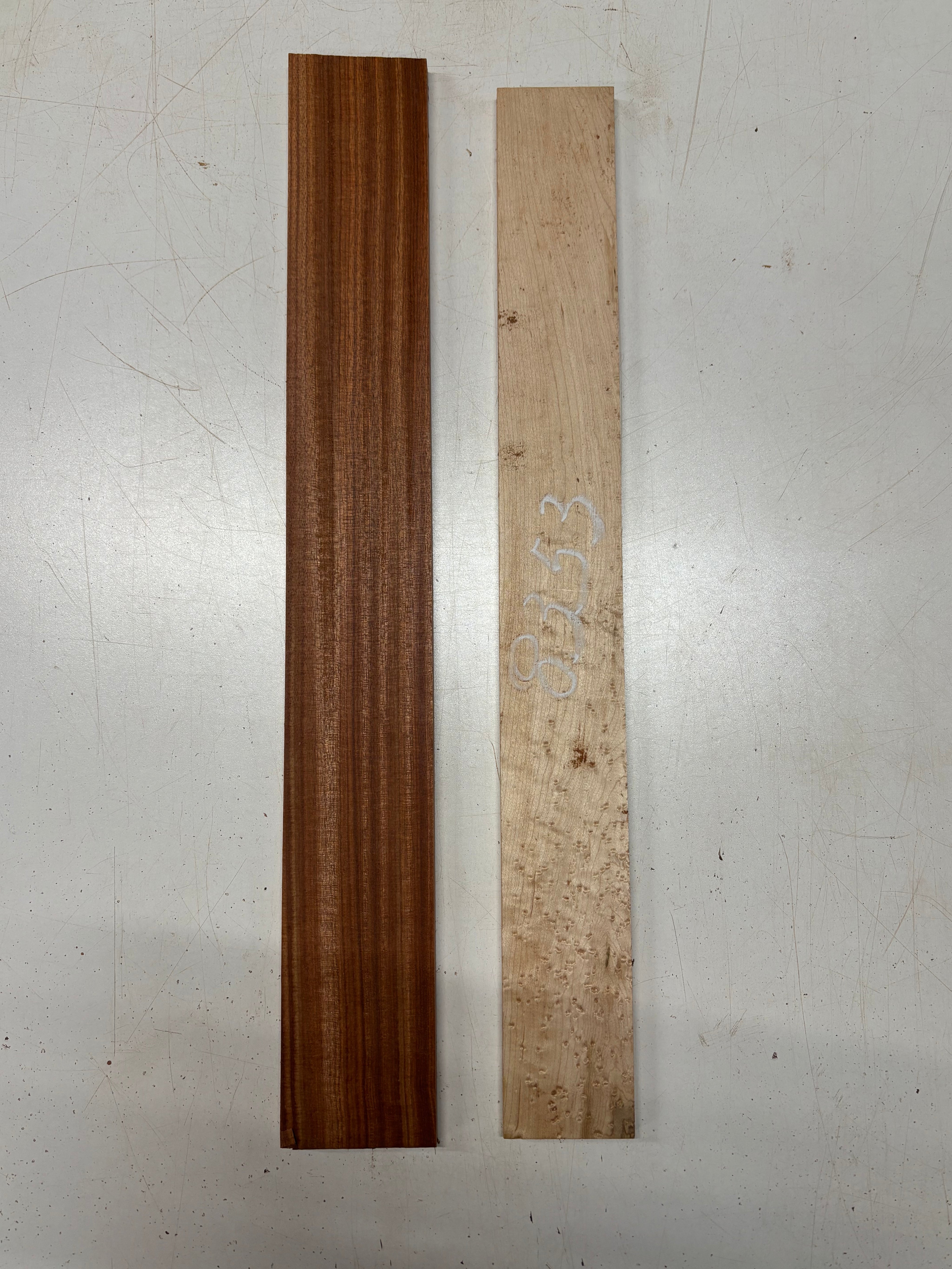 2 Pack, 2 Species Birdseye Maple + Bloodwood Fingerboard Blanks #8353 - Exotic Wood Zone