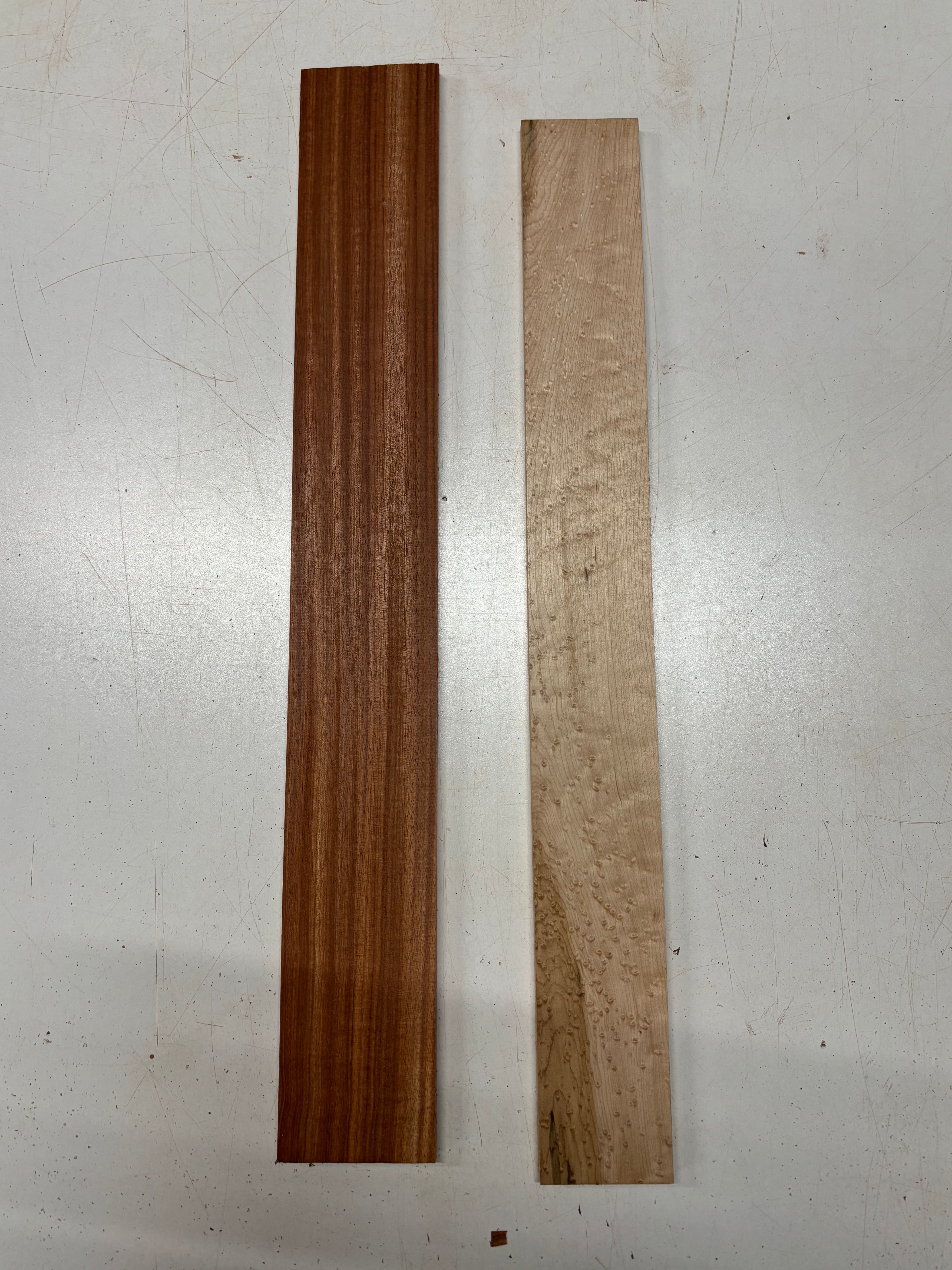 2 Pack, 2 Species Birdseye Maple + Bloodwood Fingerboard Blanks #8353 - Exotic Wood Zone