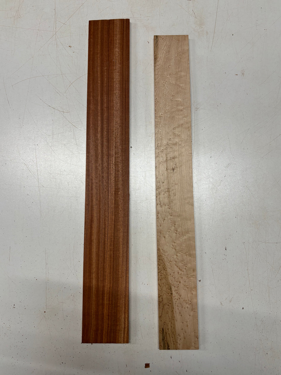 2 Pack, 2 Species Birdseye Maple + Bloodwood Fingerboard Blanks #8353 - Exotic Wood Zone