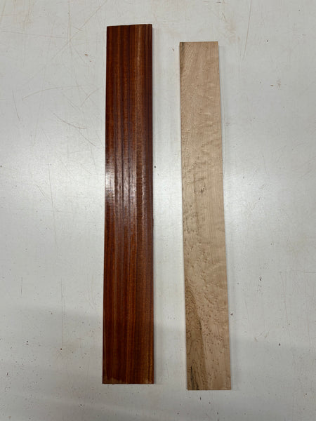 2 Pack, 2 Species Birdseye Maple + Bloodwood Fingerboard Blanks #8353 - Exotic Wood Zone