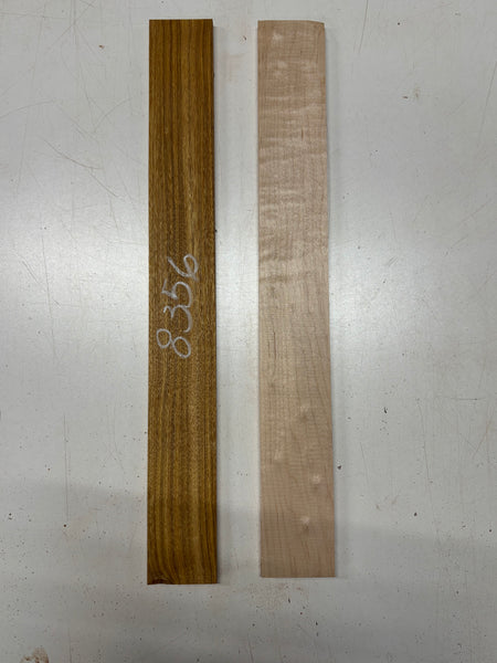 2 Pack, 2 Species Canarywood + Flame Hard Maple Fingerboard Blanks 21"x2-1/2"x3/8"#8356 - Exotic Wood Zone