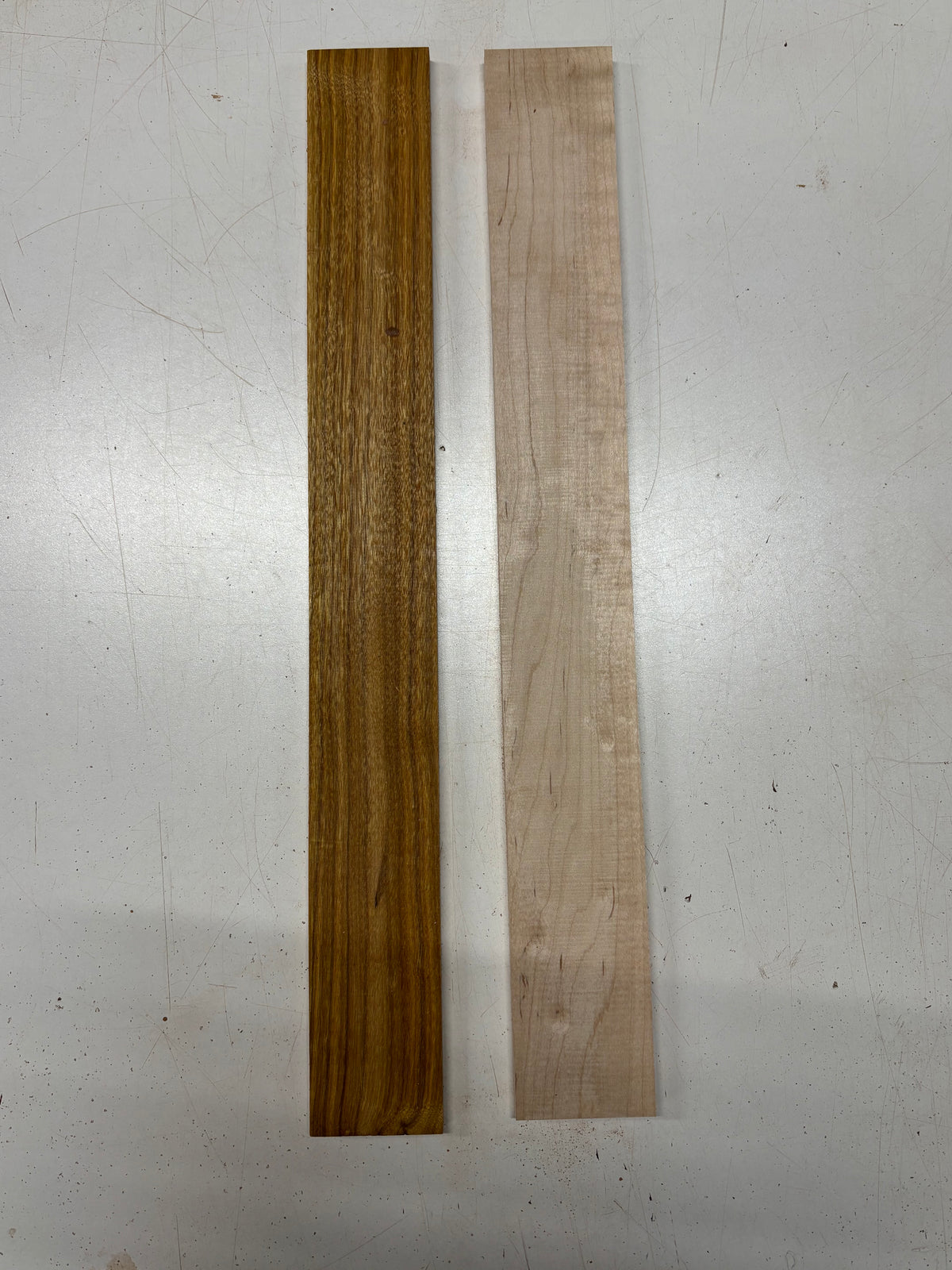 2 Pack, 2 Species Canarywood + Flame Hard Maple Fingerboard Blanks 21"x2-1/2"x3/8"#8356 - Exotic Wood Zone