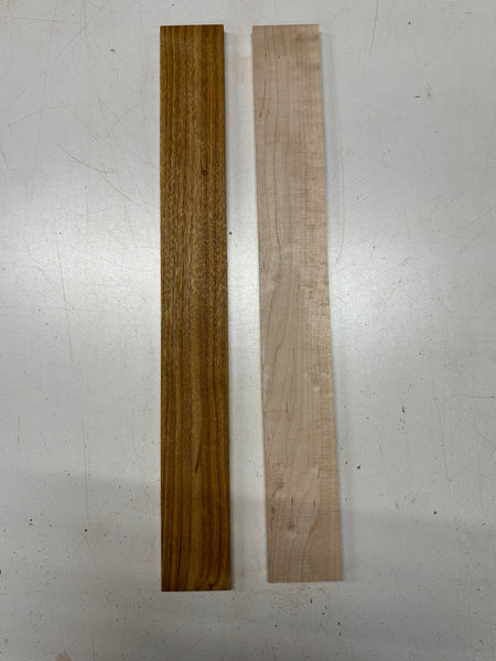 2 Pack, 2 Species Canarywood + Flame Hard Maple Fingerboard Blanks 21"x2-1/2"x3/8"#8356 - Exotic Wood Zone